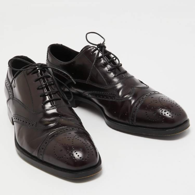 مملوكة مسبقًا Prada Burgundy Brogue Leather Lace Up Oxfords Size 39.5