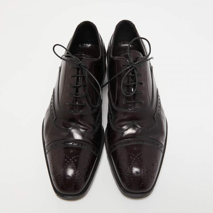 مملوكة مسبقًا Prada Burgundy Brogue Leather Lace Up Oxfords Size 39.5