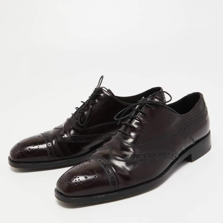 مملوكة مسبقًا Prada Burgundy Brogue Leather Lace Up Oxfords Size 39.5