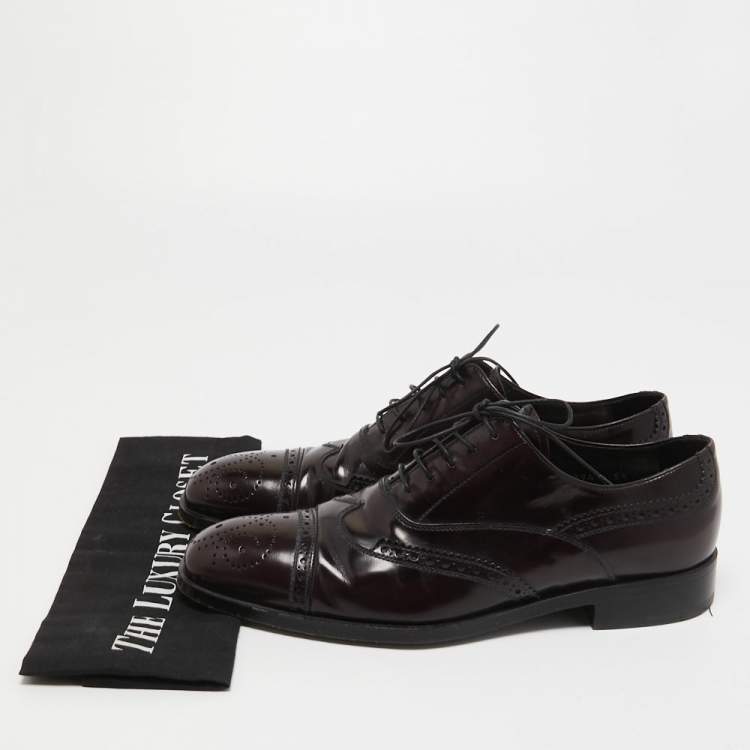 مملوكة مسبقًا Prada Burgundy Brogue Leather Lace Up Oxfords Size 39.5