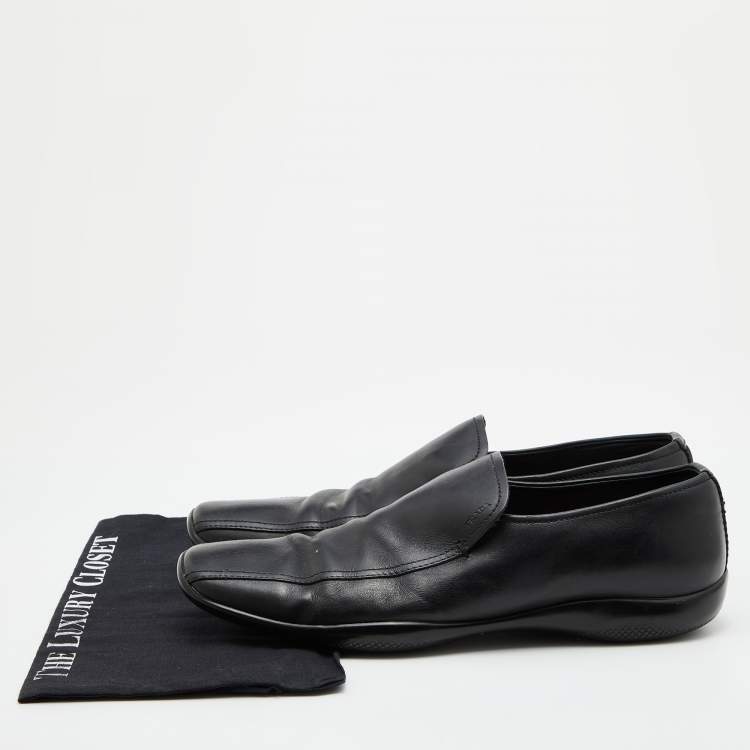 Pre Owned Prada Sport Black Leather Slip On Loafers Size 44