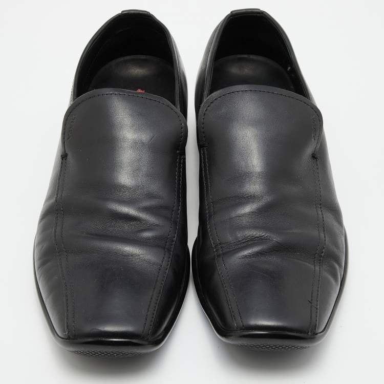 Pre Owned Prada Sport Black Leather Slip On Loafers Size 44