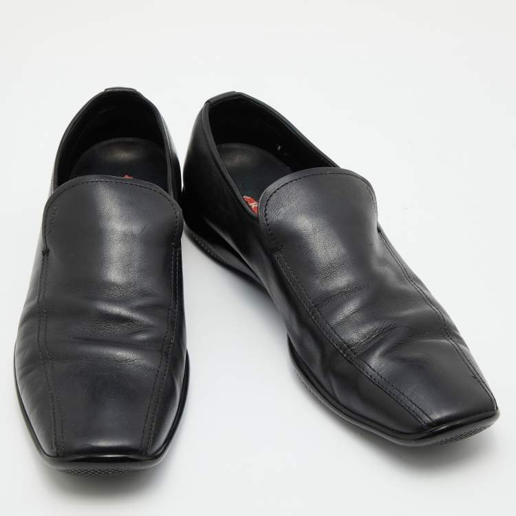 Pre Owned Prada Sport Black Leather Slip On Loafers Size 44