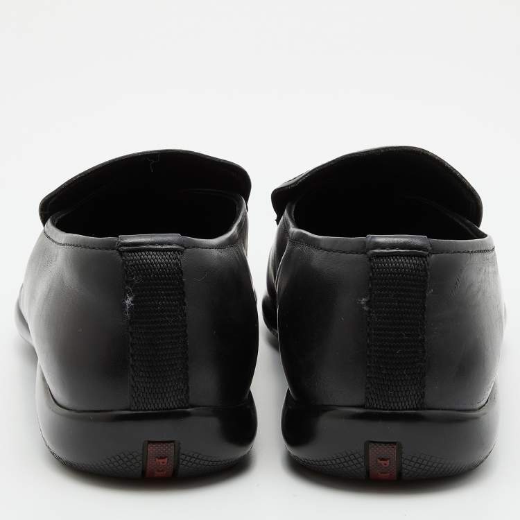 Pre Owned Prada Sport Black Leather Slip On Loafers Size 44