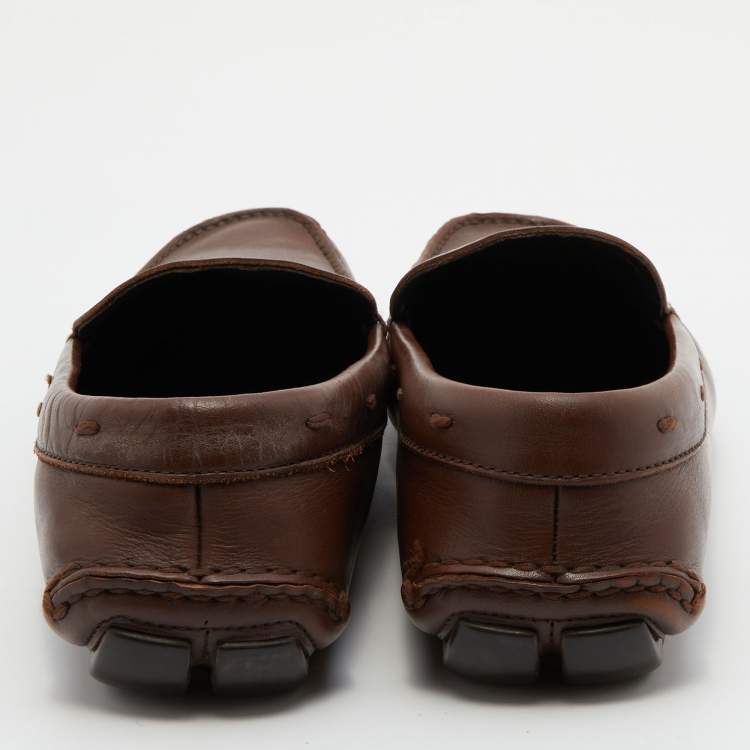 Pre Owned Prada Brown Leather Slip On Loafers Size 43