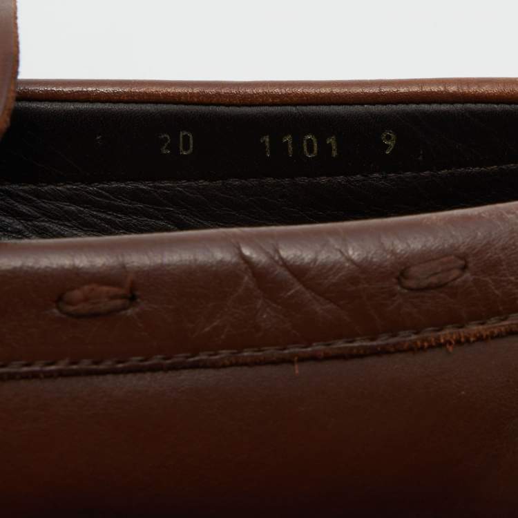 Pre Owned Prada Brown Leather Slip On Loafers Size 43