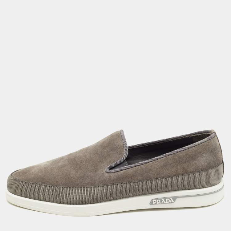 Pre Owned Prada Grey Suede Slip On Loafers Size 41.5