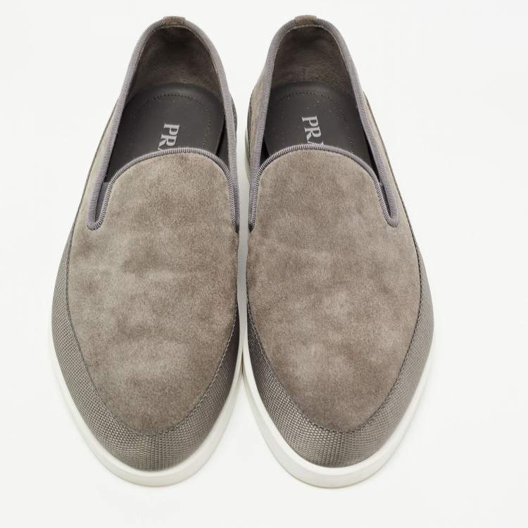 Pre Owned Prada Grey Suede Slip On Loafers Size 41.5