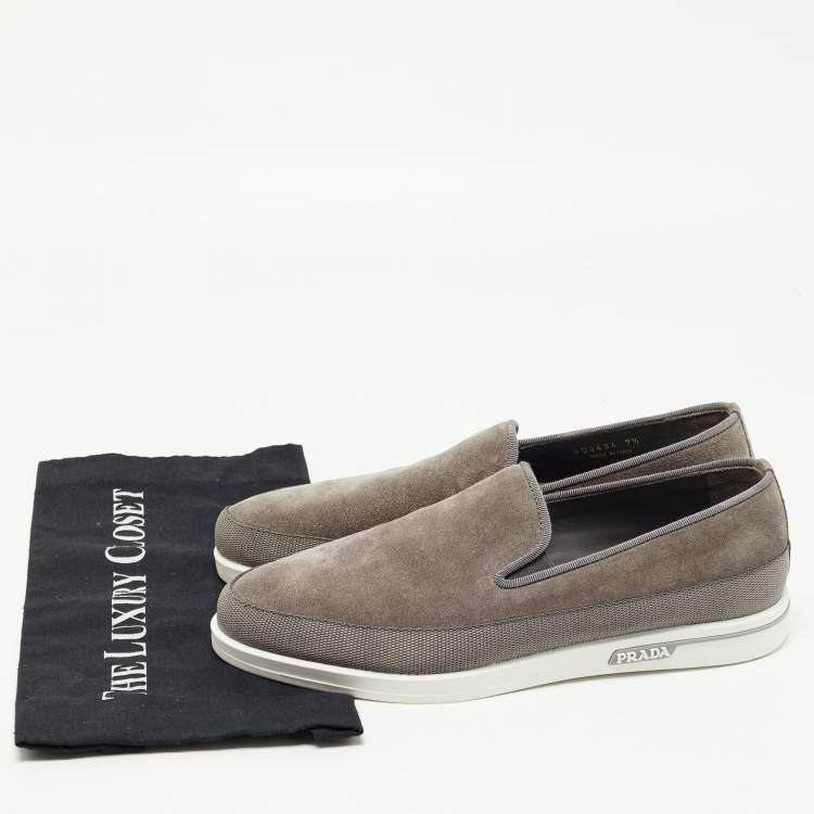 Pre Owned Prada Grey Suede Slip On Loafers Size 41.5