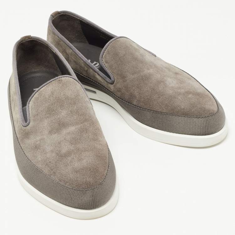 Pre Owned Prada Grey Suede Slip On Loafers Size 41.5
