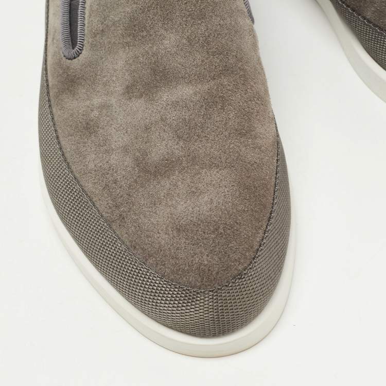 Pre Owned Prada Grey Suede Slip On Loafers Size 41.5