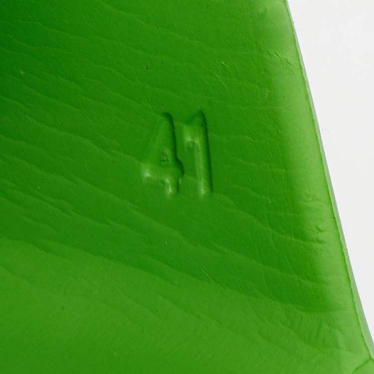 Pre Owned Prada Green Rubber Logo Printed Flat Slides Size 41