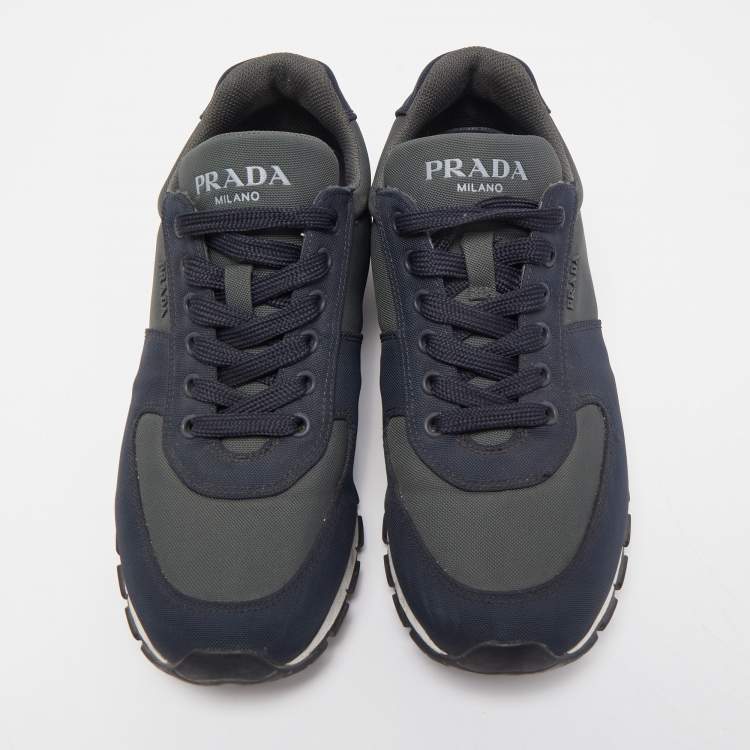 Pre Owned Prada Blue/Grey Canvas  Low Top Sneakers Size 41