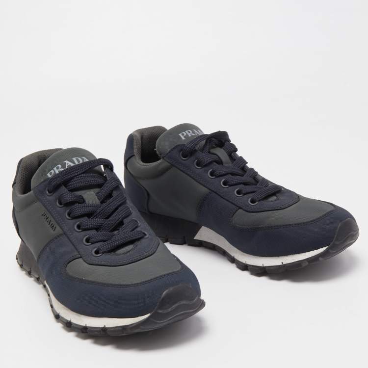 Pre Owned Prada Blue/Grey Canvas  Low Top Sneakers Size 41
