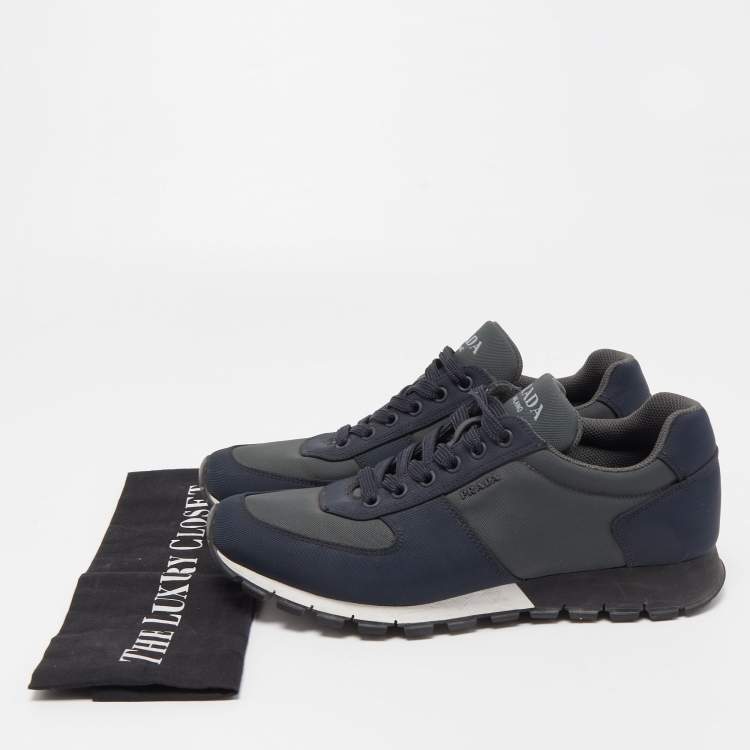 Pre Owned Prada Blue/Grey Canvas  Low Top Sneakers Size 41