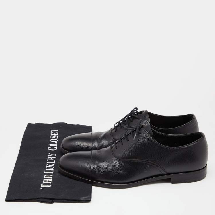 Pre Owned Prada Black Saffiano Leather Lace Up Oxfords Size 40.5