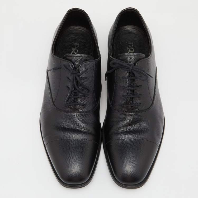 Pre Owned Prada Black Saffiano Leather Lace Up Oxfords Size 40.5
