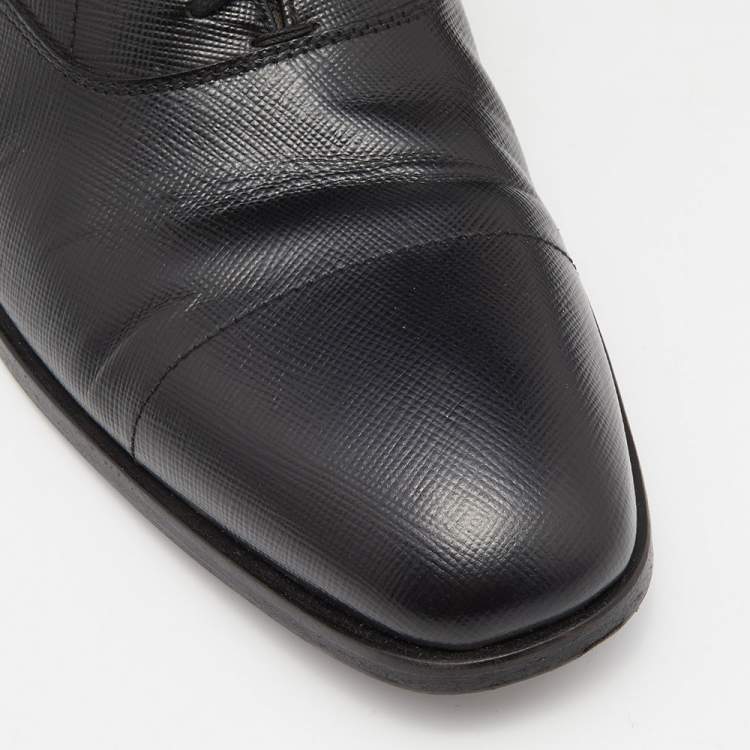 Pre Owned Prada Black Saffiano Leather Lace Up Oxfords Size 40.5