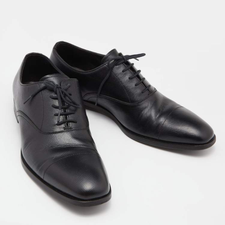 Pre Owned Prada Black Saffiano Leather Lace Up Oxfords Size 40.5