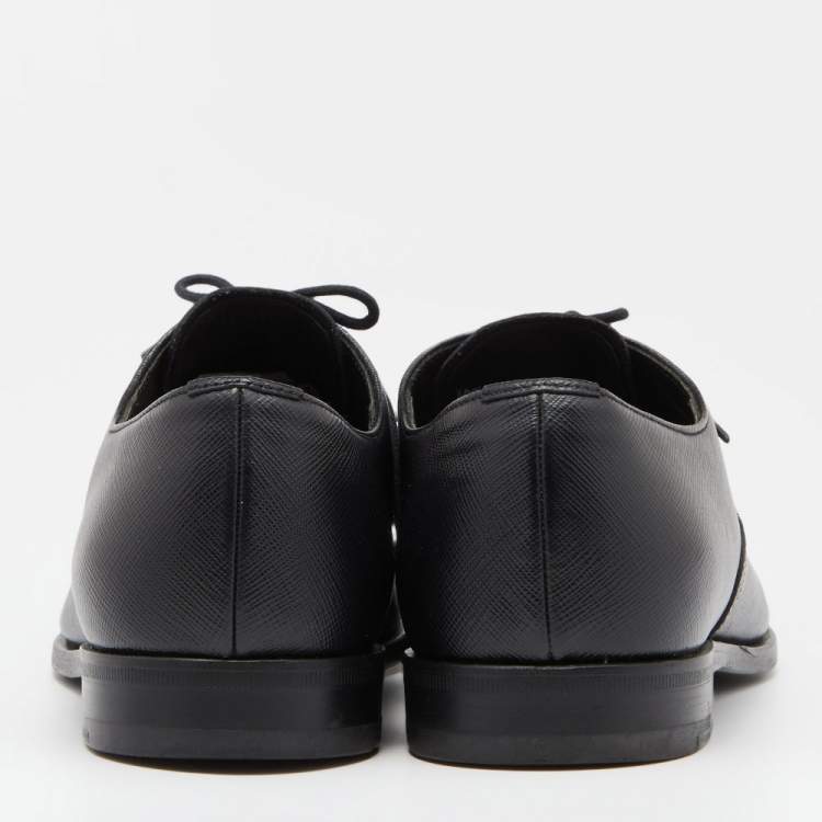 Pre Owned Prada Black Saffiano Leather Lace Up Oxfords Size 40.5