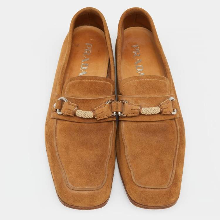 مملوكة مسبقًا Prada Brown Suede Slip On Loafers Size 40.5