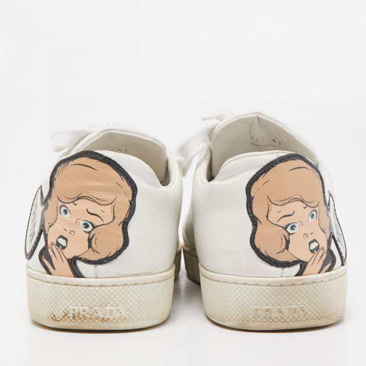 Pre Owned Prada White Leather Low Top Sneakers Size 41