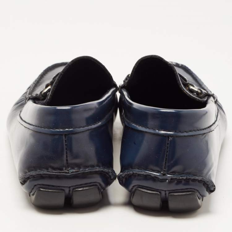 Pre Owned Prada Navy Blue Leather Slip On Loafers Sie 41.5 