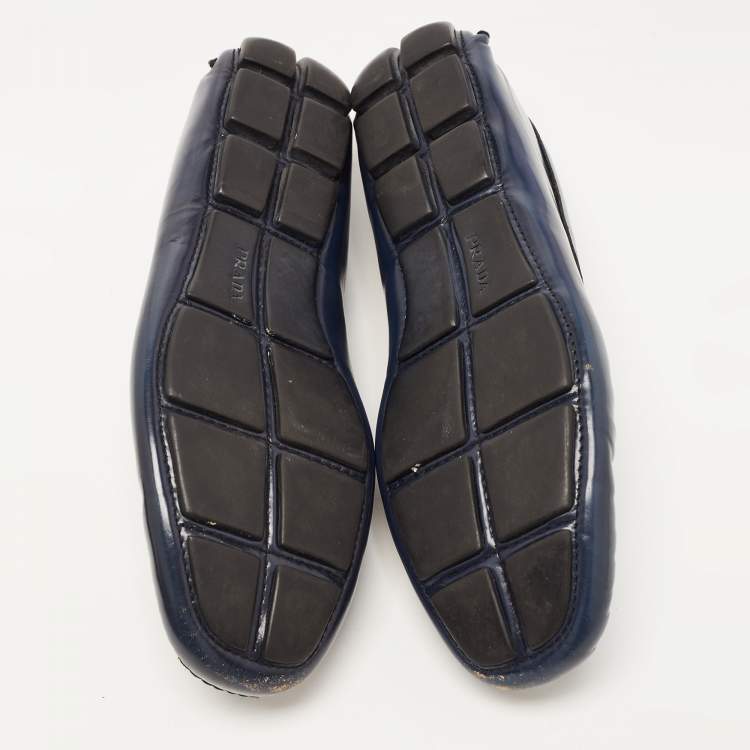 Pre Owned Prada Navy Blue Leather Slip On Loafers Sie 41.5 