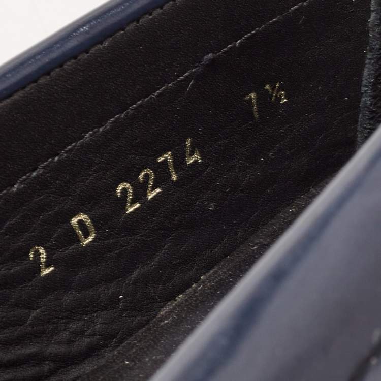 Pre Owned Prada Navy Blue Leather Slip On Loafers Sie 41.5 