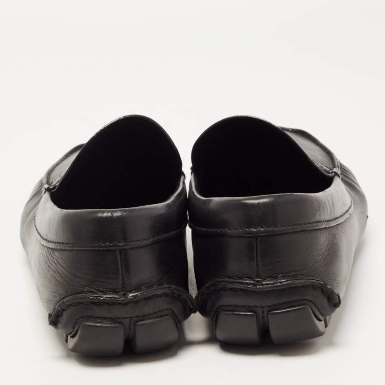 Pre Owned Prada Black Leather Slip On Loafers Size 43.5 