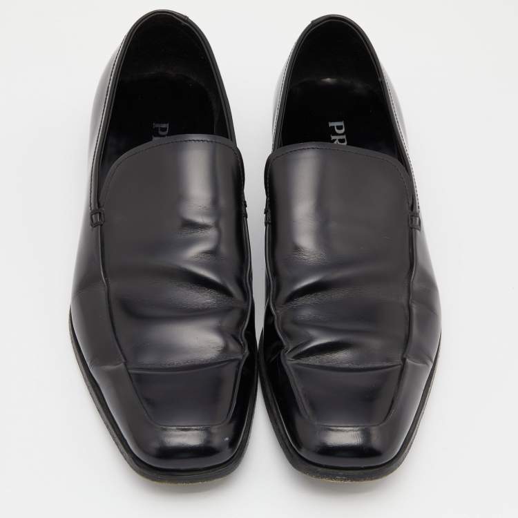 Pre Owned Prada Black Leather Slip on Loafers Size 40