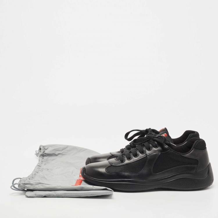 Pre Owned Prada Sports Black Leather and Mesh Low Top Sneakers Size 42