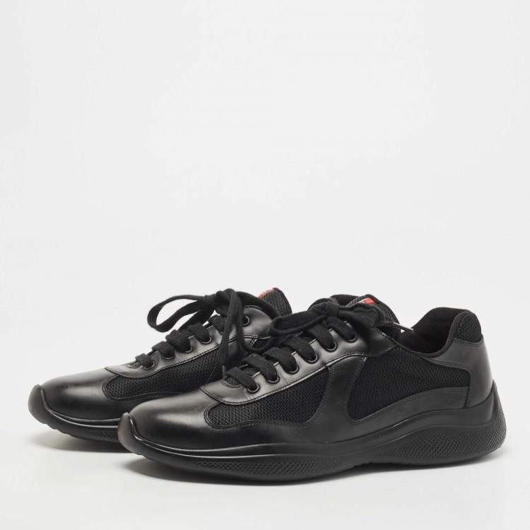 Pre Owned Prada Sports Black Leather and Mesh Low Top Sneakers Size 42