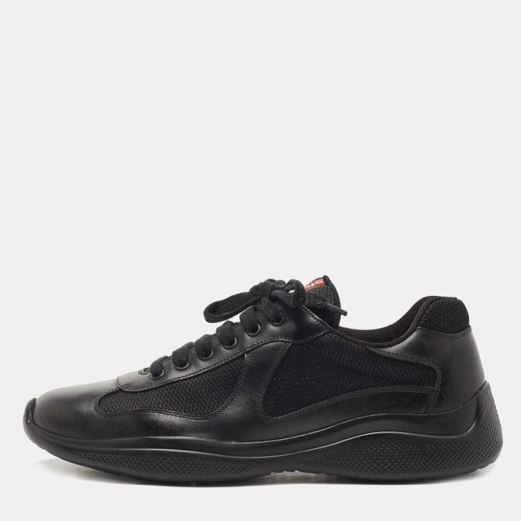 Pre Owned Prada Sports Black Leather and Mesh Low Top Sneakers Size 42