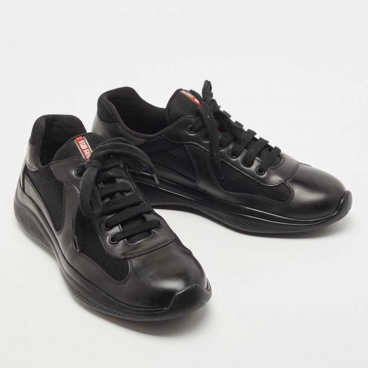 Pre Owned Prada Sports Black Leather and Mesh Low Top Sneakers Size 42