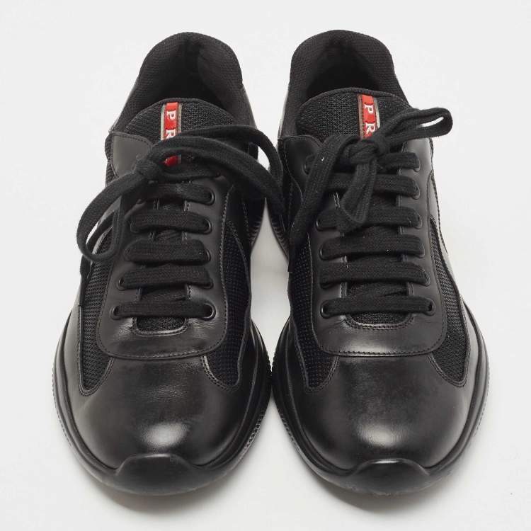 Pre Owned Prada Sports Black Leather and Mesh Low Top Sneakers Size 42