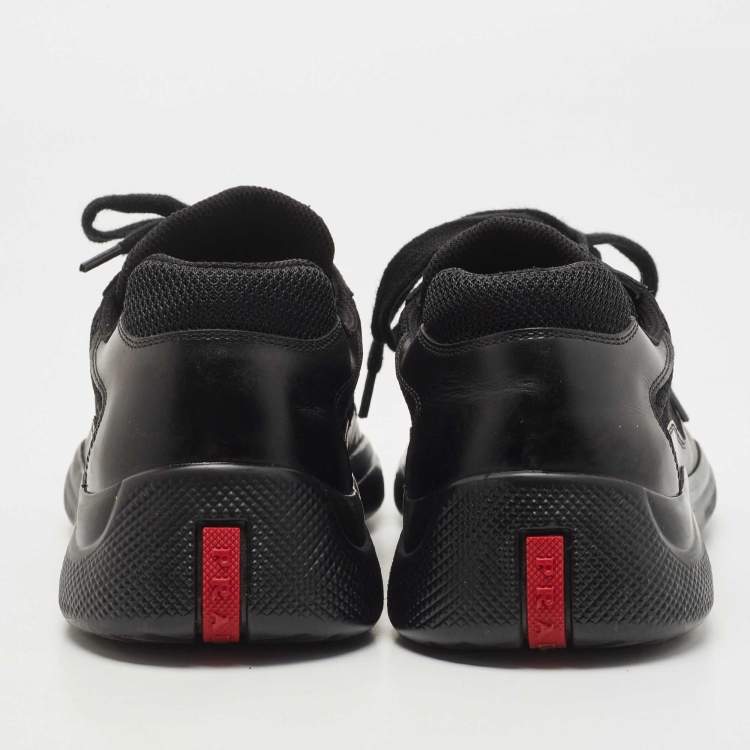 Pre Owned Prada Sports Black Leather and Mesh Low Top Sneakers Size 42