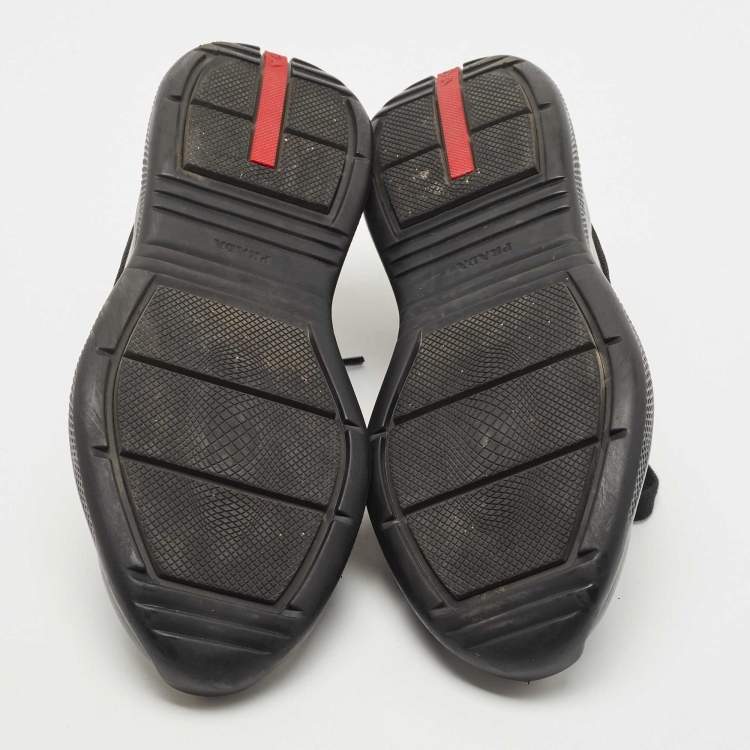 Pre Owned Prada Sports Black Leather and Mesh Low Top Sneakers Size 42