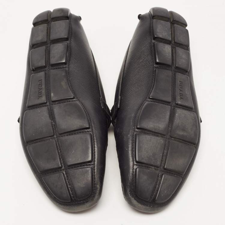 Pre Owned Prada Black Saffiano Leather Slip On Loafers Size 42