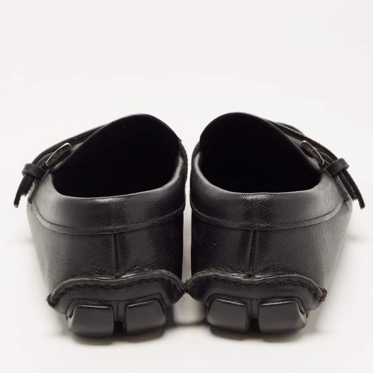 Pre Owned Prada Black Saffiano Leather Slip On Loafers Size 42