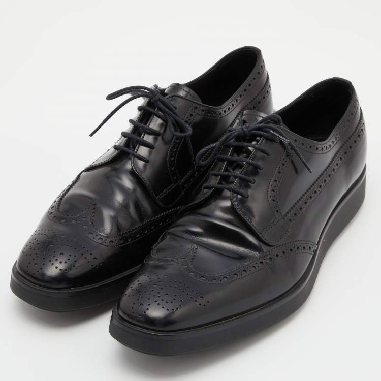Pre Owned Prada Black Brogue Leather Lace Up Derby Size 42.5
