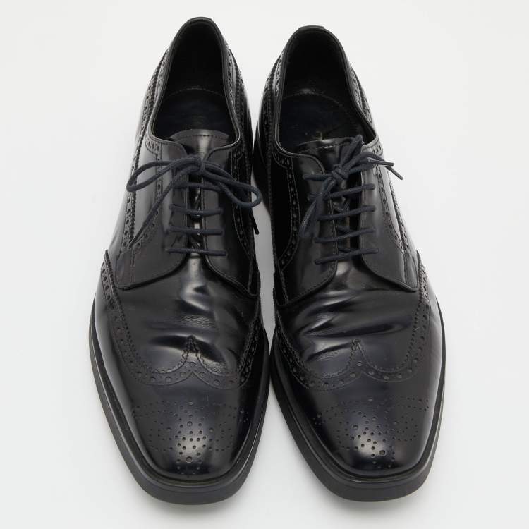 Pre Owned Prada Black Brogue Leather Lace Up Derby Size 42.5
