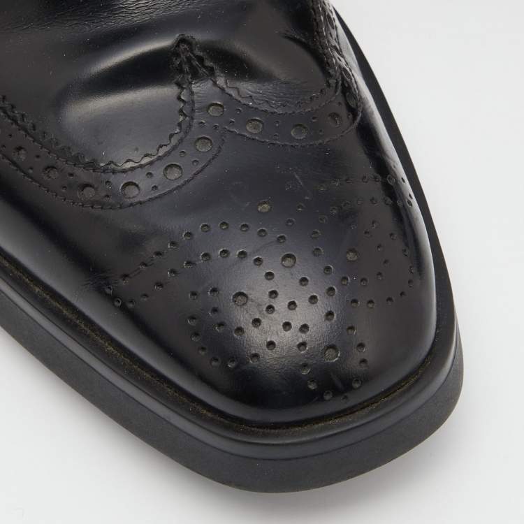 Pre Owned Prada Black Brogue Leather Lace Up Derby Size 42.5