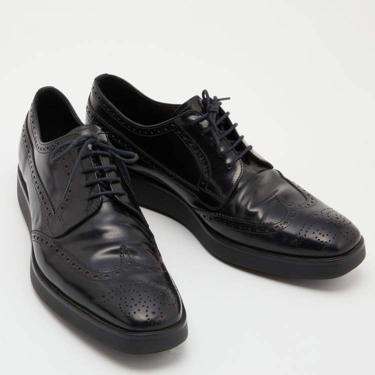 Pre Owned Prada Black Brogue Leather Lace Up Derby Size 42.5