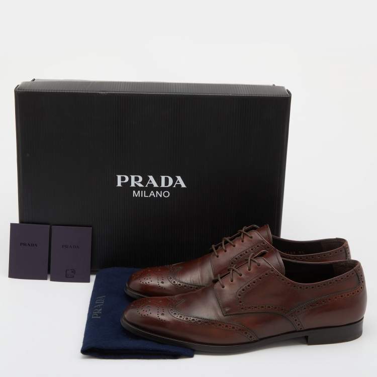 Pre Owned Prada Brown Leather Lace Up Derby Size 43.5