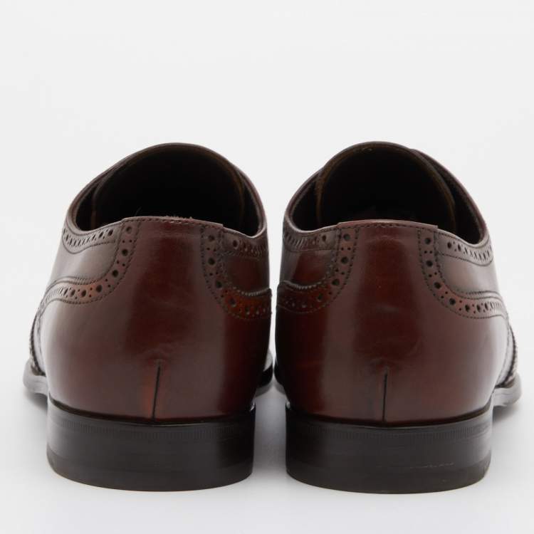 Pre Owned Prada Brown Leather Lace Up Derby Size 43.5