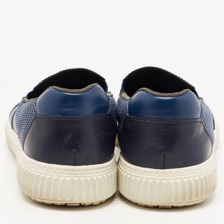 مملوكة مسبقًا Prada Blue Leather Slip On Sneakers Size 44.5