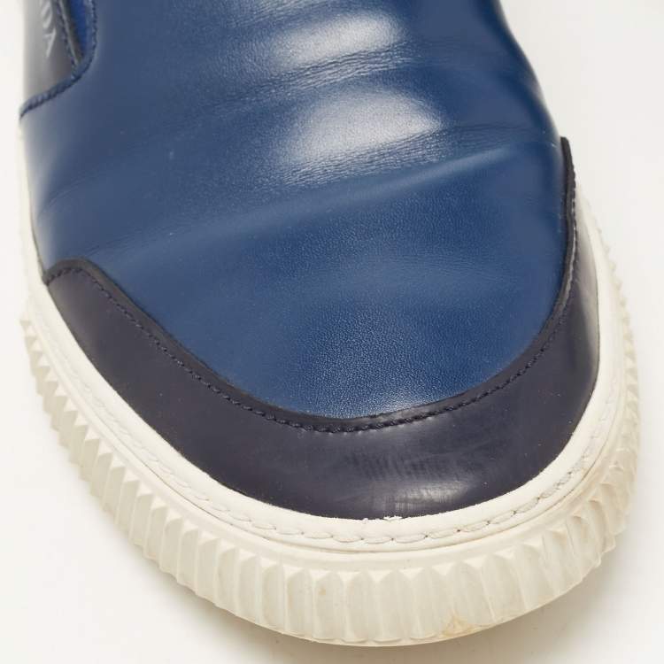 مملوكة مسبقًا Prada Blue Leather Slip On Sneakers Size 44.5