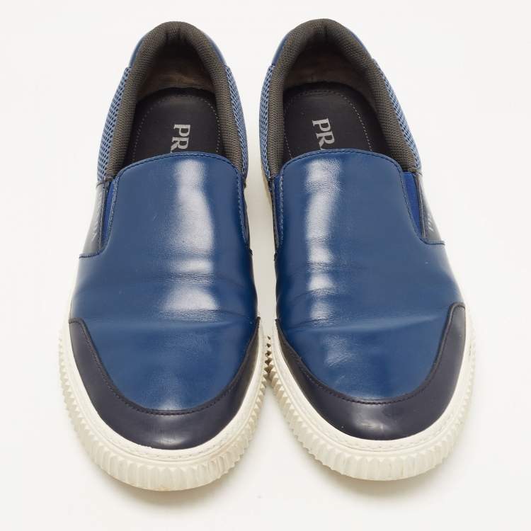 مملوكة مسبقًا Prada Blue Leather Slip On Sneakers Size 44.5