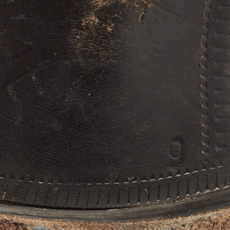 Pre Owned Prada Dark Blue Leather Cap Toe Lace Up Oxford Size 43